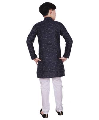 Blue Printed Cotton Boys Kurta Pajama Set 2