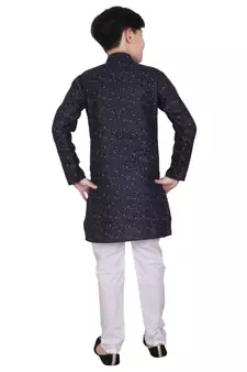 Blue Printed Cotton Boys Kurta Pajama Set