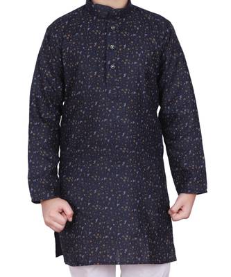 Blue Printed Cotton Boys Kurta Pajama Set 3