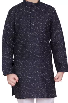 Blue Printed Cotton Boys Kurta Pajama Set