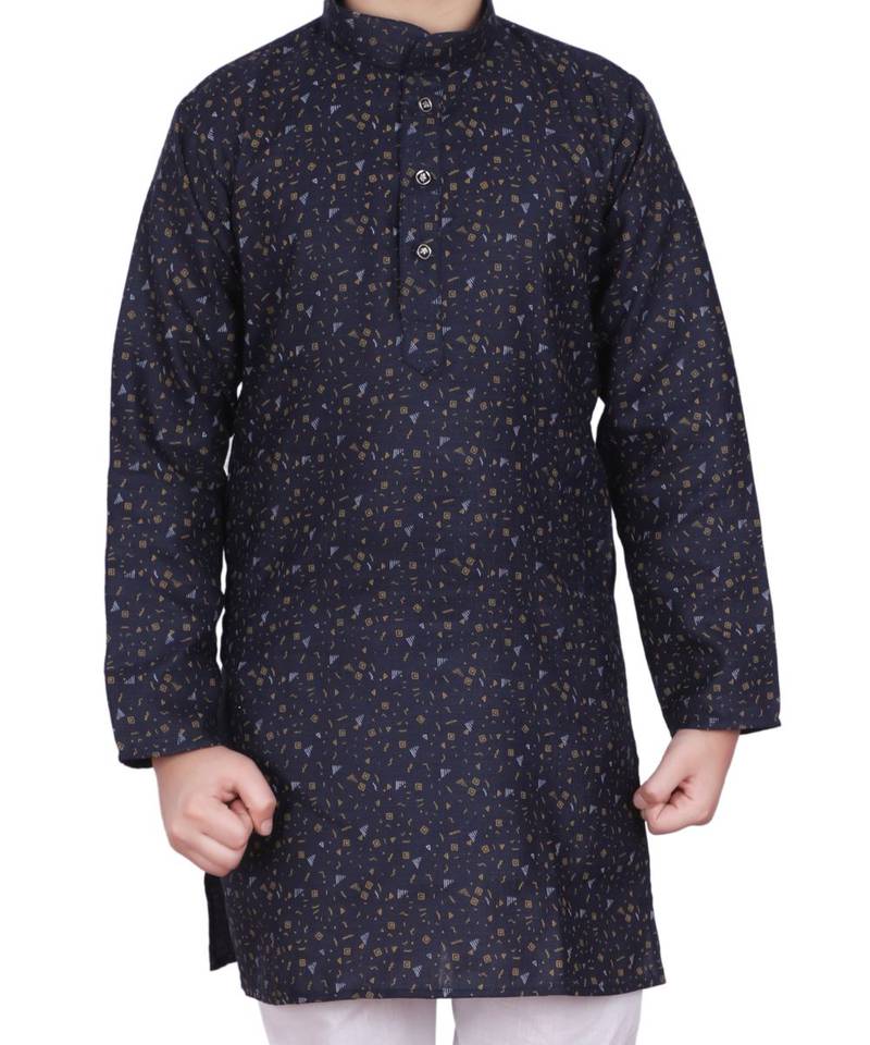Blue Printed Cotton Boys Kurta Pajama Set
