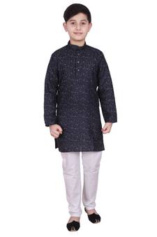 Blue Printed Cotton Boys Kurta Pajama Set