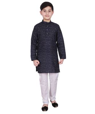 Blue Printed Cotton Boys Kurta Pajama Set 1