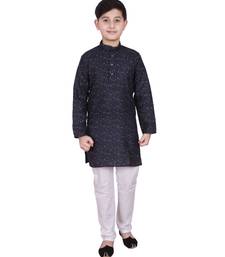 Blue Printed Cotton Boys Kurta Pajama Set