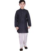 Blue Printed Cotton Boys Kurta Pajama Set