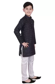 Blue Printed Cotton Boys Kurta Pajama Set