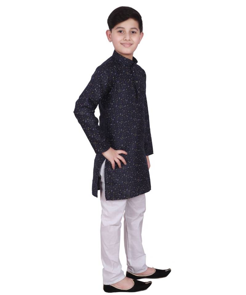 Blue Printed Cotton Boys Kurta Pajama Set