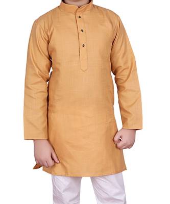 Beige Self Design Cotton Boys Kurta Pajama Set 2