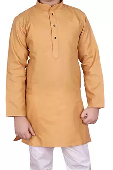 Beige Self Design Cotton Boys Kurta Pajama Set