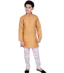 Beige Self Design Cotton Boys Kurta Pajama Set
