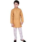 Beige Self Design Cotton Boys Kurta Pajama Set