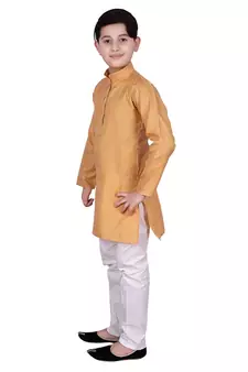 Beige Self Design Cotton Boys Kurta Pajama Set
