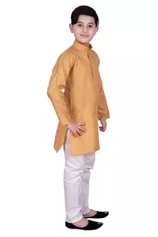 Beige Self Design Cotton Boys Kurta Pajama Set