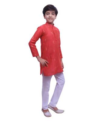 Red Printed Cotton Boys Kurta Pajama Set 2