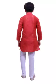 Red Printed Cotton Boys Kurta Pajama Set