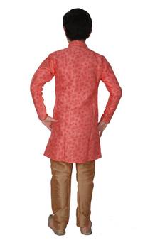 Pink Floral Design Silk  Boys Kurta Pajama Set