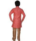 Pink Floral Design Silk  Boys Kurta Pajama Set