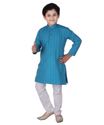 Firozi Strip Cotton Boys Kurta Pajama Set 1