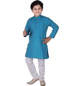 Firozi Strip Cotton Boys Kurta Pajama Set