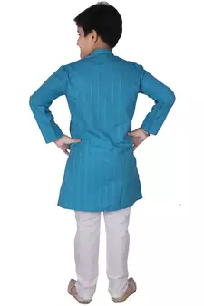 Firozi Strip Cotton Boys Kurta Pajama Set