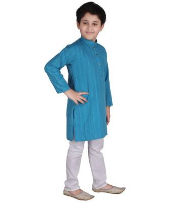 Firozi Strip Cotton Boys Kurta Pajama Set 3