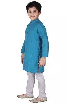 Firozi Strip Cotton Boys Kurta Pajama Set