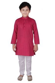 Pink Strip Cotton Boys Kurta Pajama Set