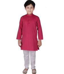 Pink Strip Cotton Boys Kurta Pajama Set