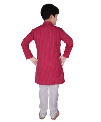 Pink Strip Cotton Boys Kurta Pajama Set 2