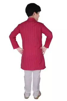 Pink Strip Cotton Boys Kurta Pajama Set