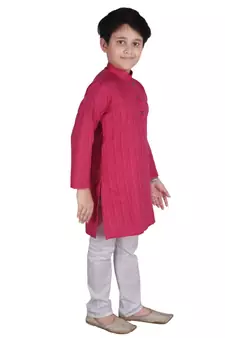 Pink Strip Cotton Boys Kurta Pajama Set