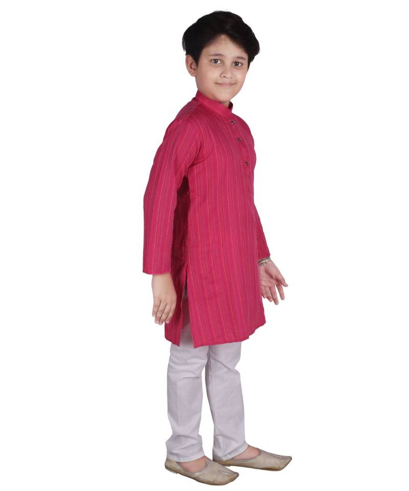 Pink Strip Cotton Boys Kurta Pajama Set