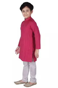Pink Strip Cotton Boys Kurta Pajama Set
