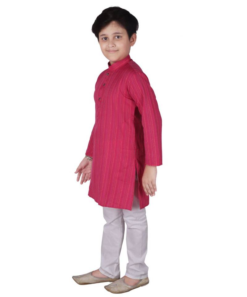 Pink Strip Cotton Boys Kurta Pajama Set