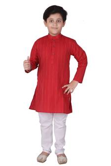 Red Strip Cotton Boys Kurta Pajama Set