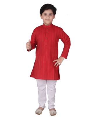 Red Strip Cotton Boys Kurta Pajama Set 1