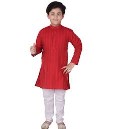 Red Strip Cotton Boys Kurta Pajama Set