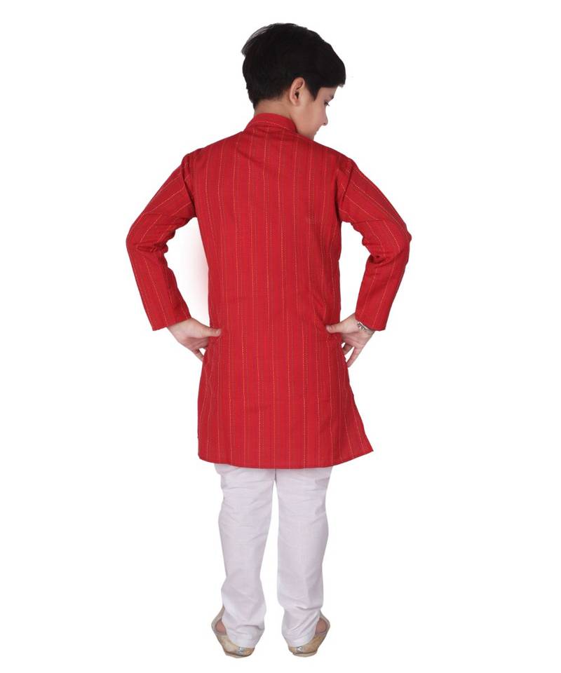 Red Strip Cotton Boys Kurta Pajama Set