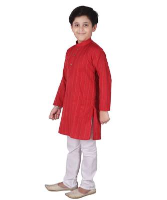 Red Strip Cotton Boys Kurta Pajama Set 4