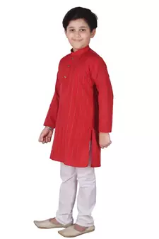 Red Strip Cotton Boys Kurta Pajama Set