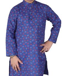 Blue Printed Cotton Boys Kurta Pajama Set