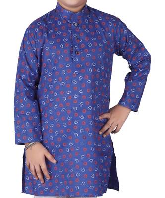 Blue Printed Cotton Boys Kurta Pajama Set 2