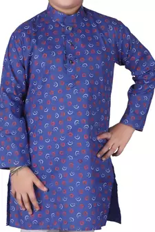 Blue Printed Cotton Boys Kurta Pajama Set