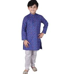 Blue Printed Cotton Boys Kurta Pajama Set