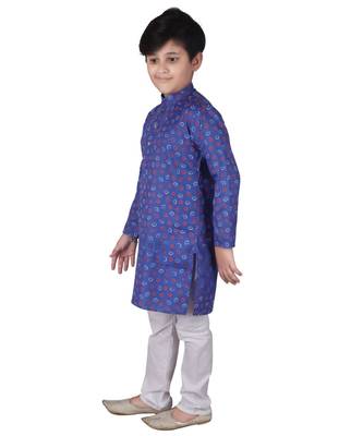 Blue Printed Cotton Boys Kurta Pajama Set 4