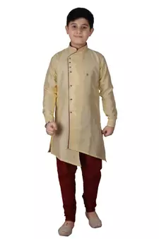 Gold Solid Silk Boys Kurta Pajama Set