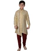 Gold Solid Silk Boys Kurta Pajama Set
