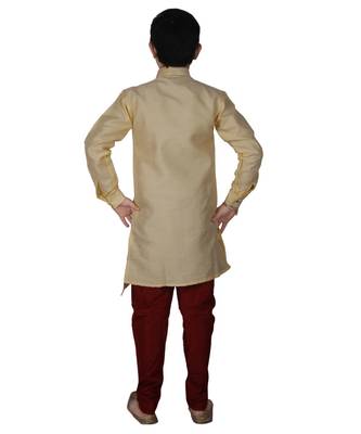 Gold Solid Silk Boys Kurta Pajama Set 2