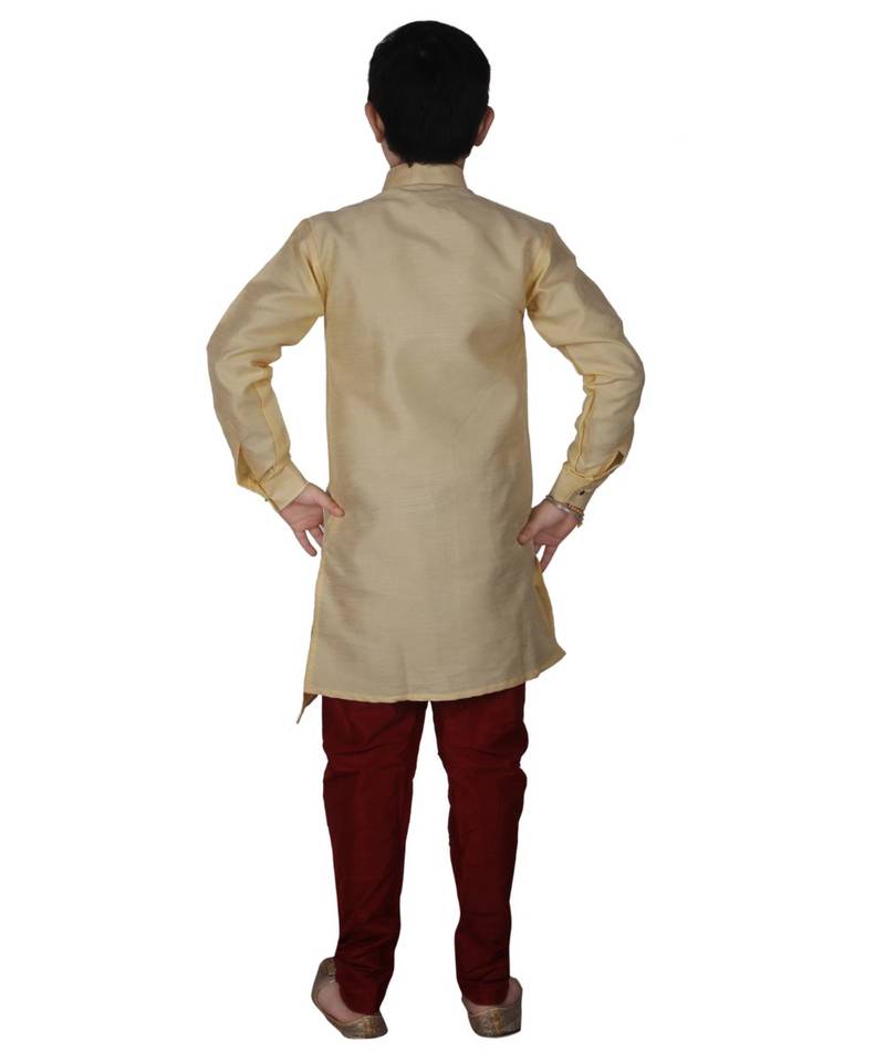Gold Solid Silk Boys Kurta Pajama Set
