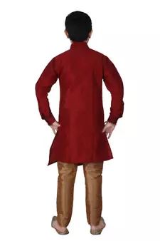 Maroon Solid Silk Boys Kurta Pajama Set